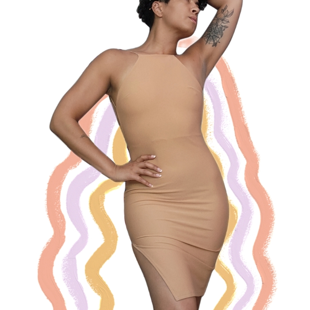 Bohoo bodycon nude dress sz 8